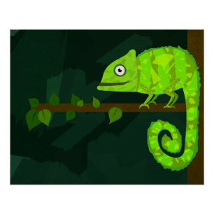 Green cute chameleon poster
