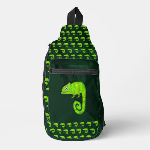 Green cute chameleon sling bag
