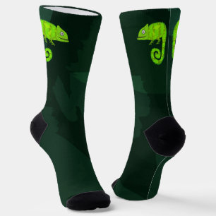 Green cute chameleon socks