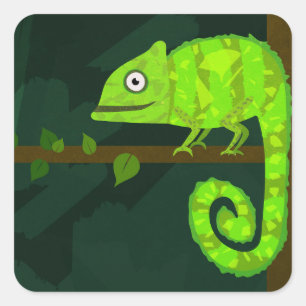 Green cute chameleon square sticker