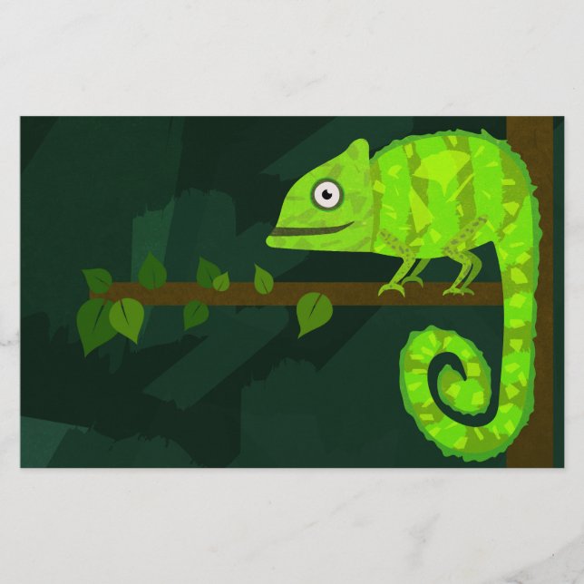 Green cute chameleon stationery (Front)