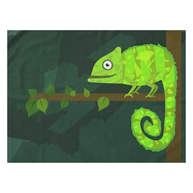 Green cute chameleon tablecloth (Front (Horizontal))