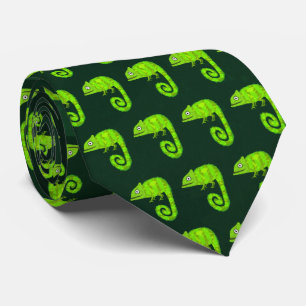Green cute chameleon tie
