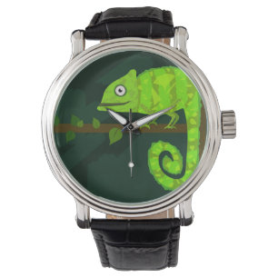 Green cute chameleon watch