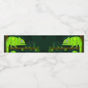 Green cute chameleon water bottle label