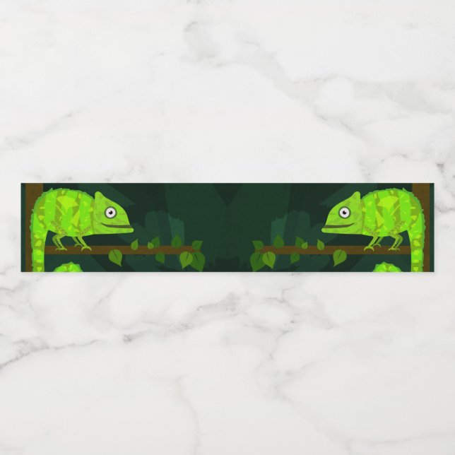 Green cute chameleon water bottle label (Single Label)