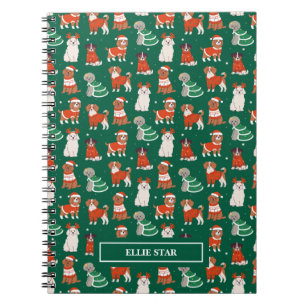 Green Cute Christmas Dogs Personalised Notebook