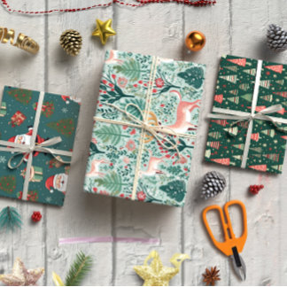 Green Cute Christmas set of 3  Wrapping Paper Sheet