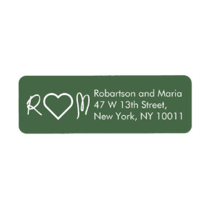 Green Cute Couple Monogram Heart Return Address Return Address Label