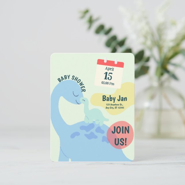 Green Cute Dinosaur Baby Shower Invitation  (Standing Front)