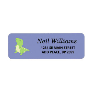 Green cute dinosaur on blue return address label