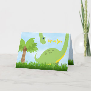 Green Cute Dinosaur Thank You Folded Card