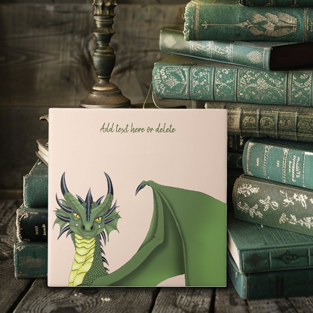 Green Cute Dragon Portrait Peach Fantasy Ceramic Tile (Creator Uploaded)