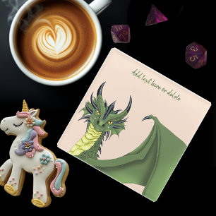 Green Cute Dragon Portrait Peach Fantasy Glass Coaster
