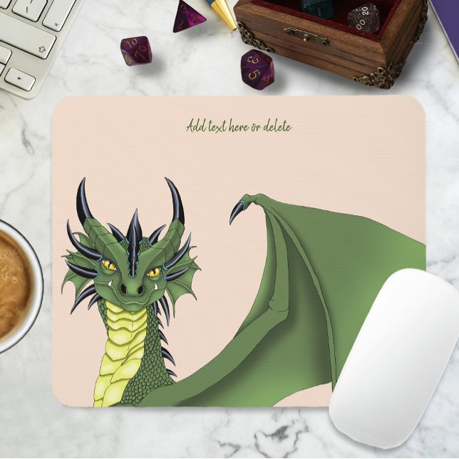 Green Cute Dragon Portrait Peach Fantasy  Mouse Pad (Creator Uploaded)