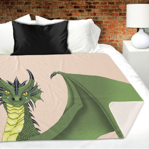 Green Cute Dragon Portrait Peach Fantasy  Sherpa Blanket