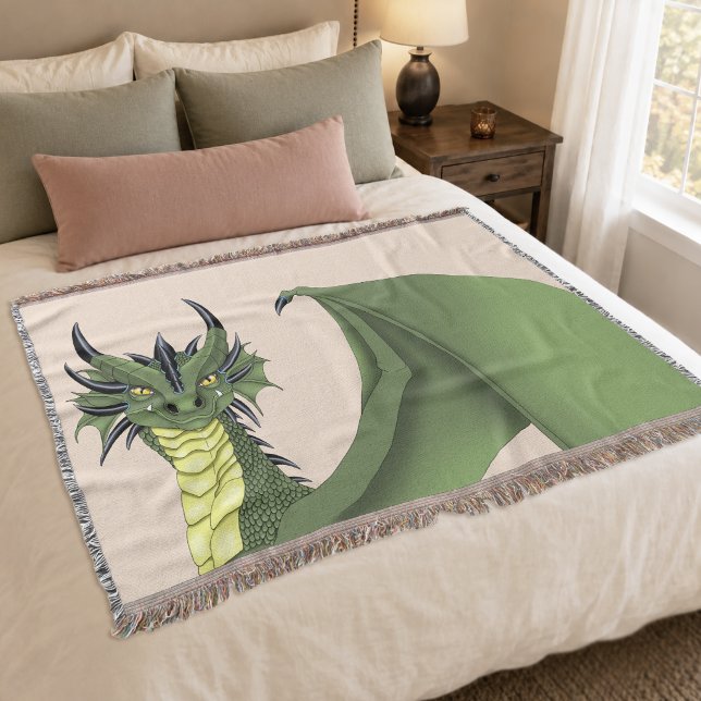 Green Cute dragon Portrait Peach Fantasy  Throw Blanket (Creator Uploaded)