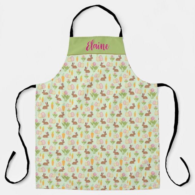 Green Cute Easter Apron with Bunny Personalised (Front)