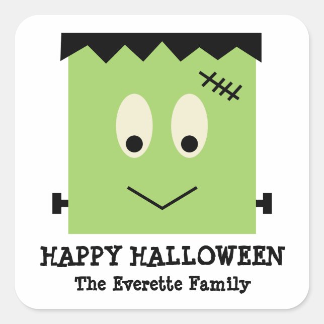 Green cute Frankenstein happy halloween favour Square Sticker (Front)