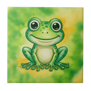 Green cute frog ceramic tile