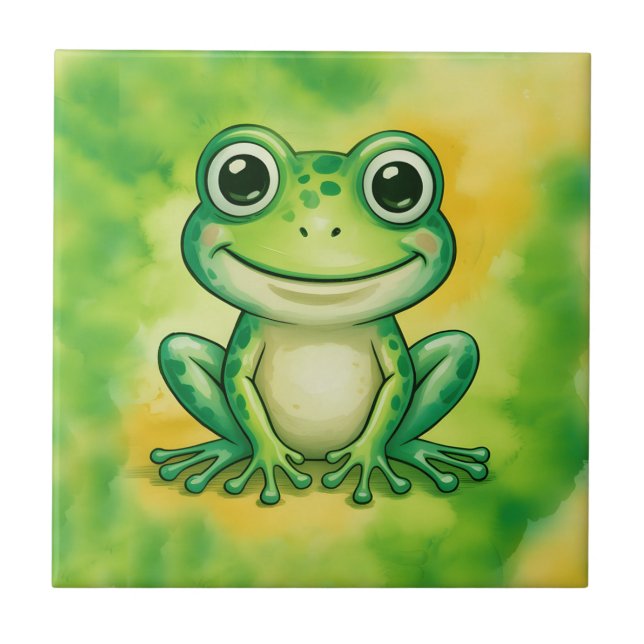 Green cute frog ceramic tile (Front)