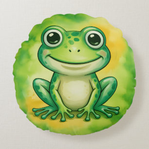 Green cute frog round cushion