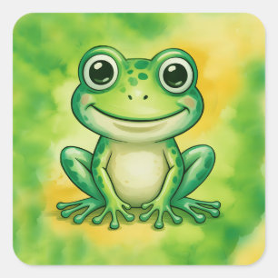 Green cute frog square sticker