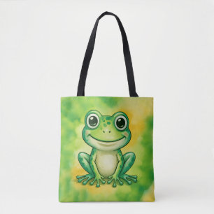 Green cute frog tote bag