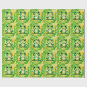Green cute frog wrapping paper