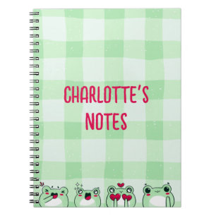 Green Cute Kids Personalizable Manga Cartoon Frog Notebook