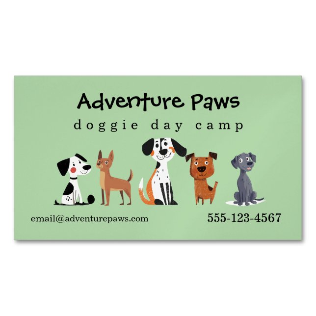 Green Cute Pet Dogs | Animal Services Magnetic Magnetic Business Card (Front)