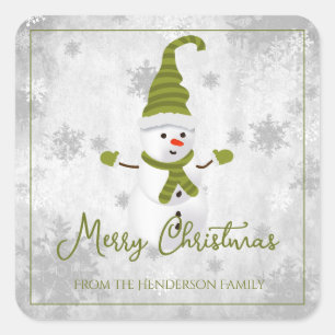 Green Cute Snowman Christmas Sticker