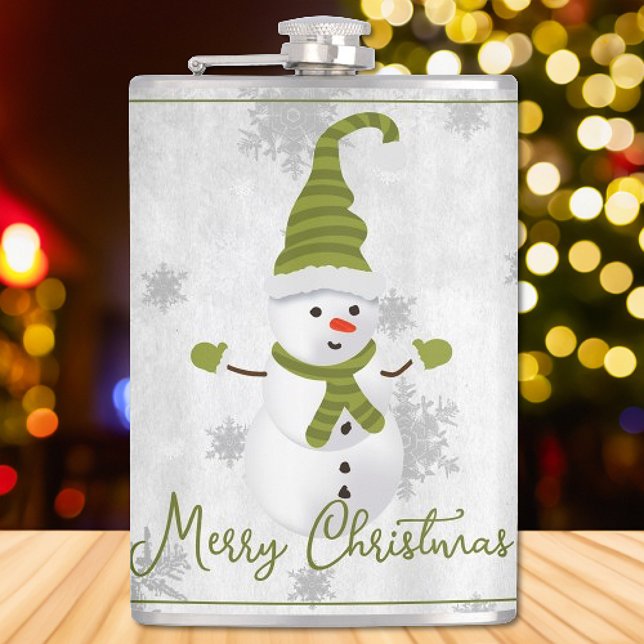 Green Cute Snowman Holiday Flask (Green Cute Snowman Holiday Flask)