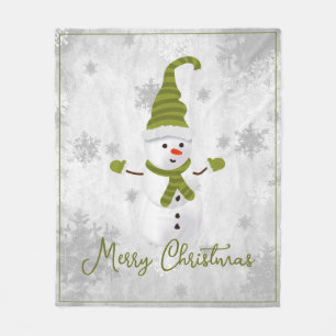 Green Cute Snowman Holiday Fleece Blanket