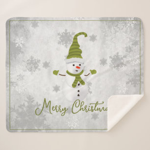 Green Cute Snowman Holiday Sherpa Blanket