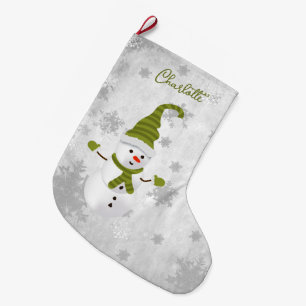 Green Cute Snowman Holiday Stocking