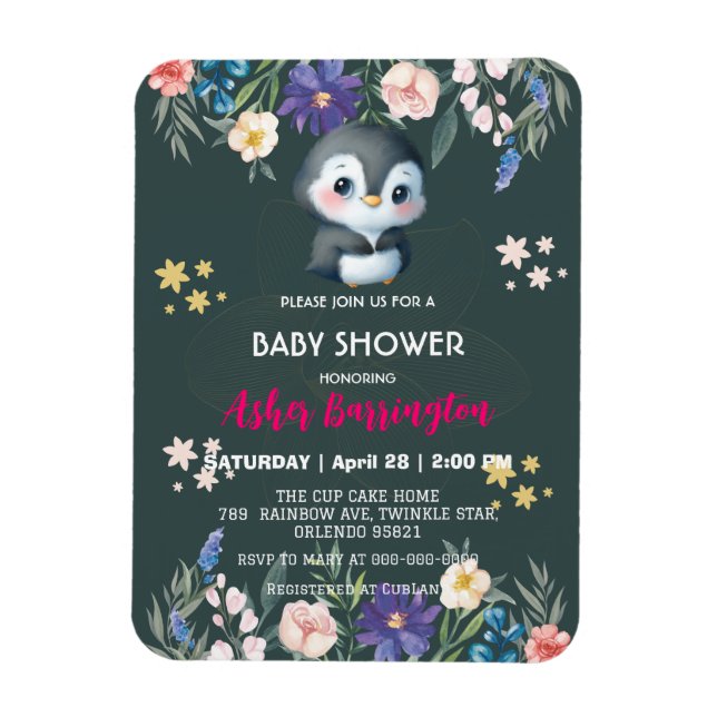 Green Cute sweet penguin flower baby shower kids Magnet (Vertical)