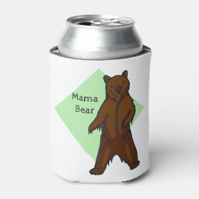 Green Cute Woodland Animal Mama Bear Can Cooler (Can Front)