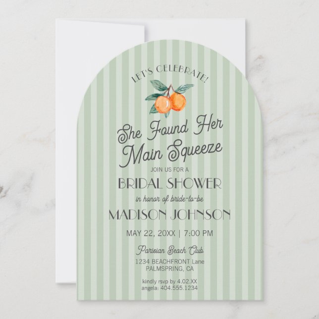 Green Cutie Main Squeeze Citrus Bridal Shower Invitation (Front)