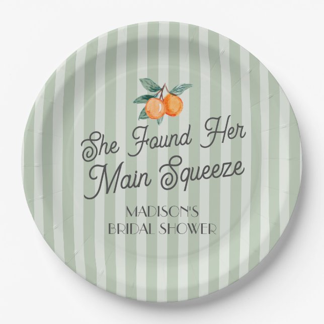 Green Cutie Main Squeeze Citrus Bridal Shower Paper Plate (Front)