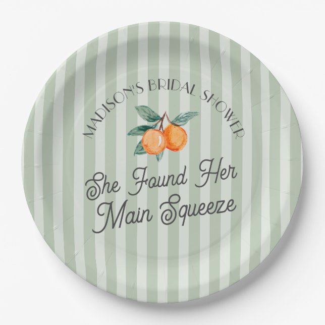 Green Cutie Main Squeeze Citrus Bridal Shower Paper Plate (Front)