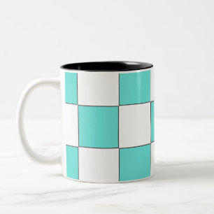 Green Cyan Chessboard  Two-Tone Coffee Mug