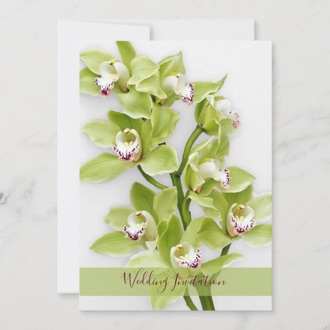 Green Cymbidium Orchid Wedding Invitation 5x7 Size (Front)