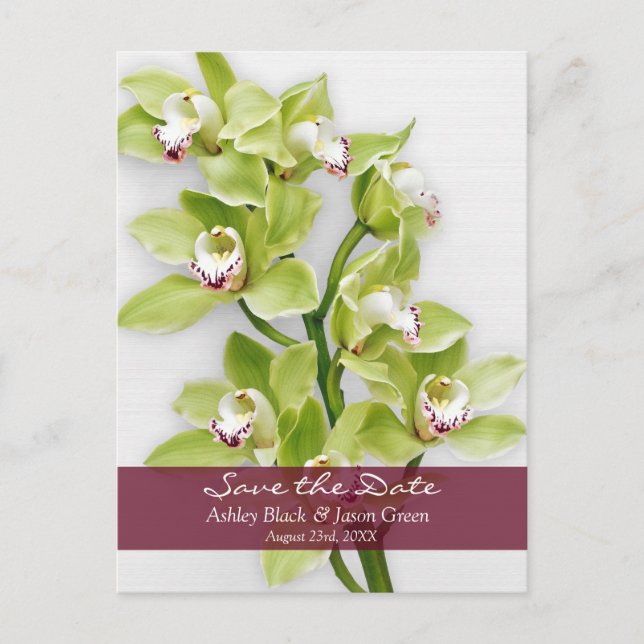 Green Cymbidium Orchid Wedding Save the Date Announcement Postcard (Front)