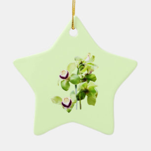 Green Cymbidium Orchids Ceramic Ornament