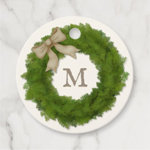 Green Cypress Wreath Monogrammed Custom Favour Tags