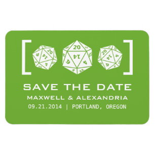 Green D20 Dice Gamer Save the Date Magnet