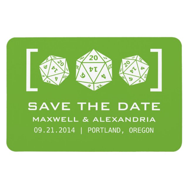 Green D20 Dice Gamer Save the Date Magnet (Horizontal)