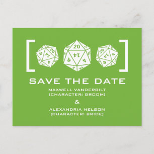 Green D20 Dice Gamer Save the Date Postcard