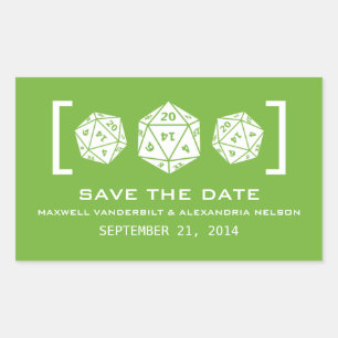 Green D20 Dice Gamer Save the Date Stickers